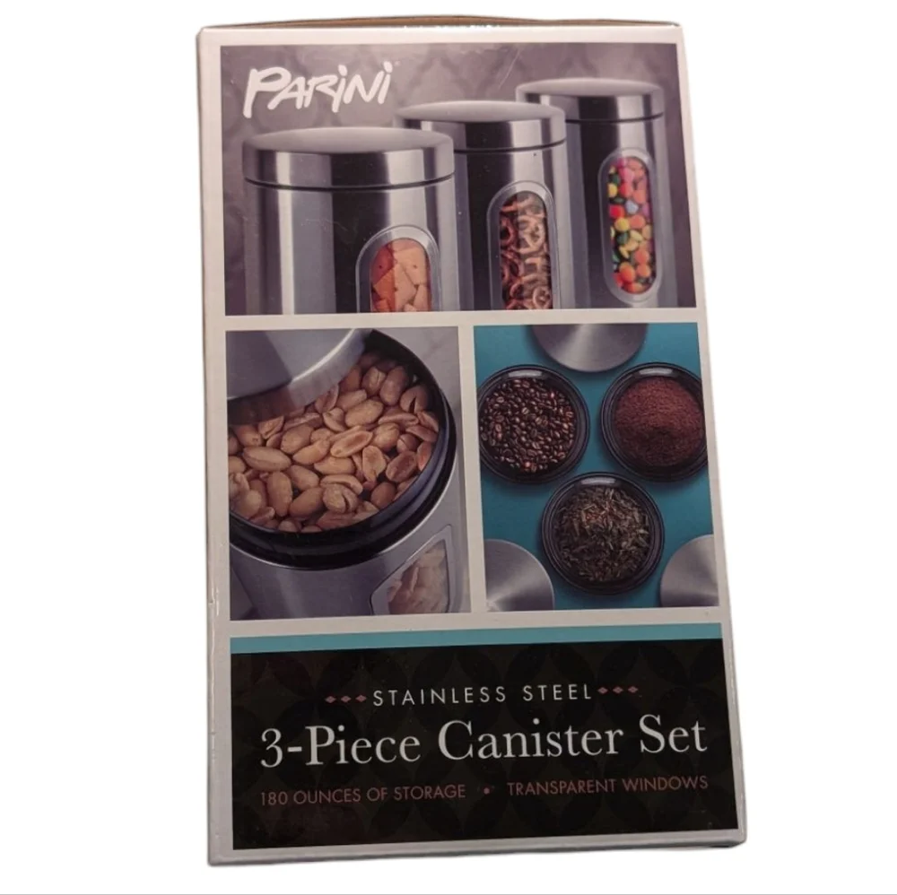 NWT Parini Essentials Collection Stainless Steel 3 Piece Canister Set